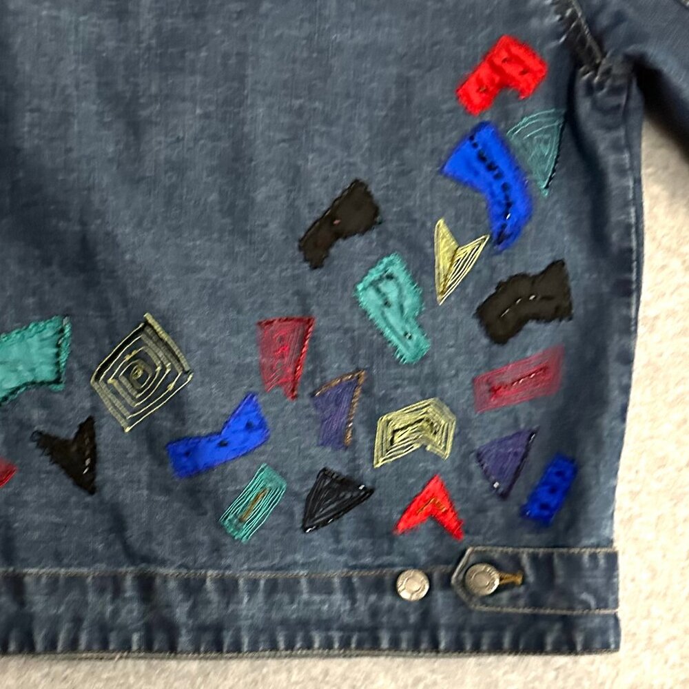 Chico DESIGN Denim Jacket Embroidered Beaded Silk APPLIQUE Gecko Accents - Picture 6 of 13